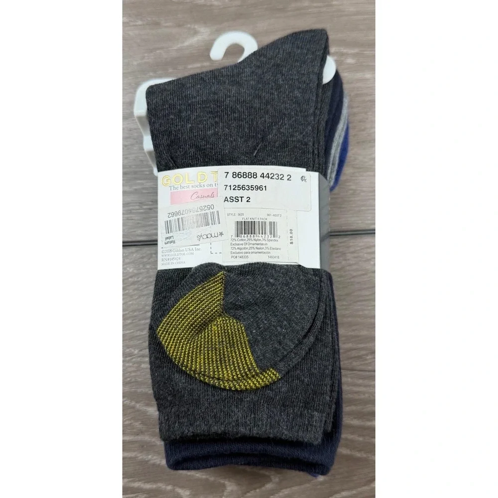 Goldtoe Mens Casuals Flat Knit Socks 4 Pair Pack Blue Grey Black One Size New